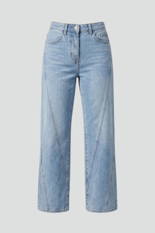 Effortless Blue Denim Jeans for Women with Straight Leg High Waisted Wide Casual Style