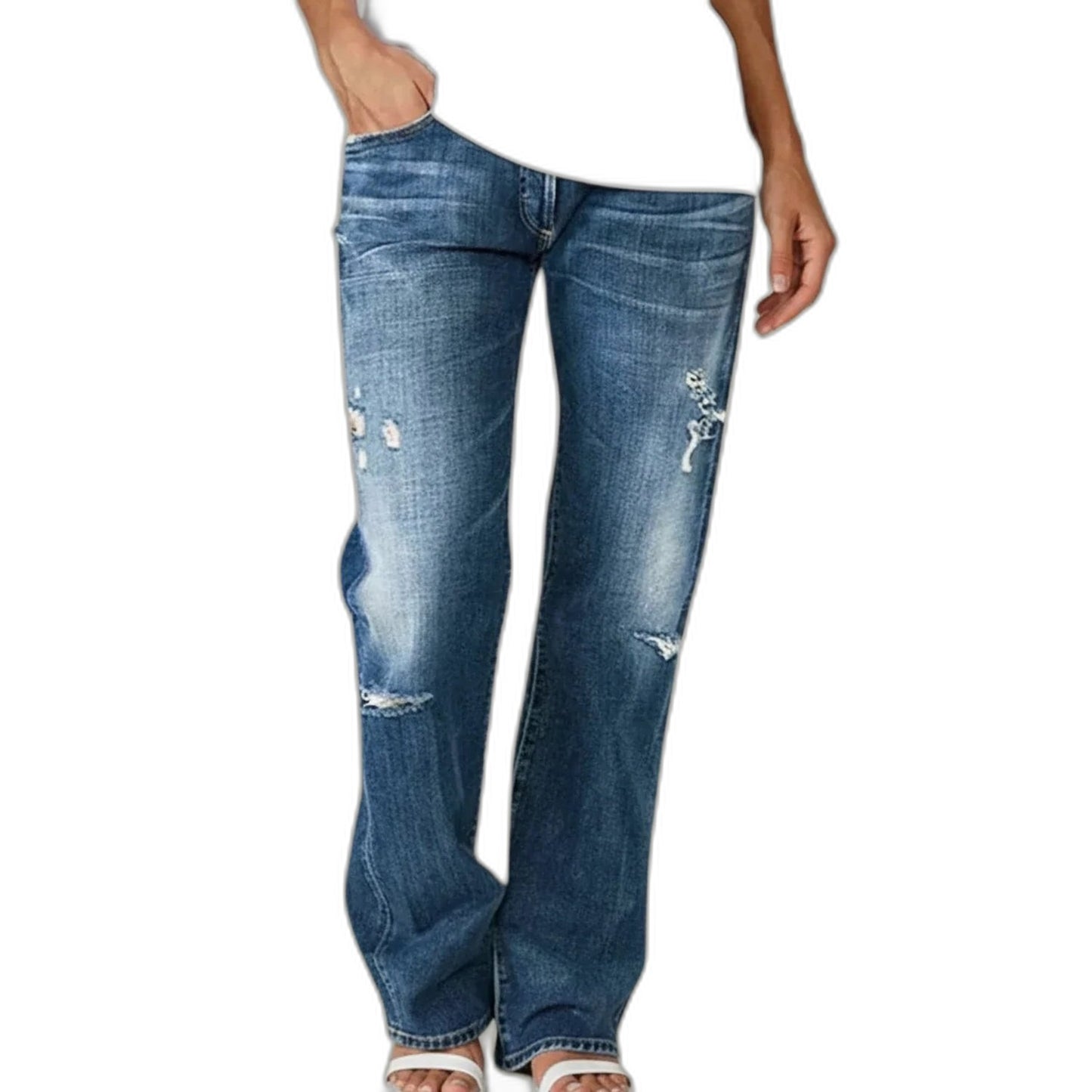 Effortless Blue Denim Jeans for Women with Straight Leg Pockets Casual Style