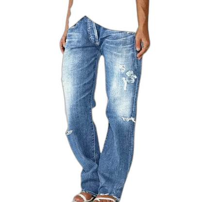 Effortless Blue Denim Jeans for Women with Straight Leg Pockets Casual Style