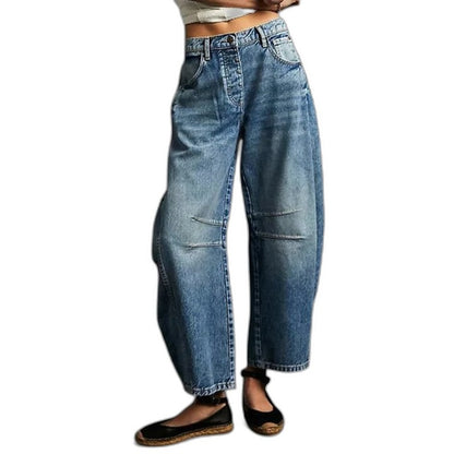 Effortless Blue Denim Jeans for Women with Wide Leg Casual Style