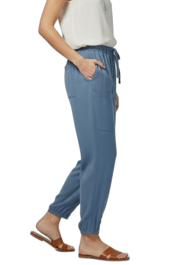 Effortless Blue Denim Pants for Women with High Waisted Drawstring Casual Style