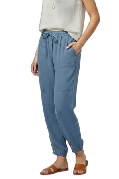 Effortless Blue Denim Pants for Women with High Waisted Drawstring Casual Style