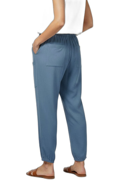 Effortless Blue Denim Pants for Women with High Waisted Drawstring Casual Style
