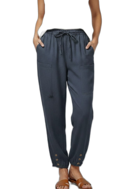 Effortless Blue Denim Pants for Women with High Waisted Drawstring Casual Style