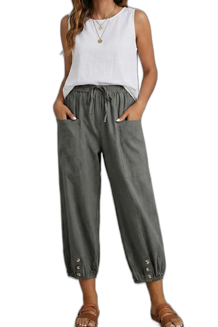 Effortless Blue Denim Pants for Women with High Waisted Drawstring Casual Style