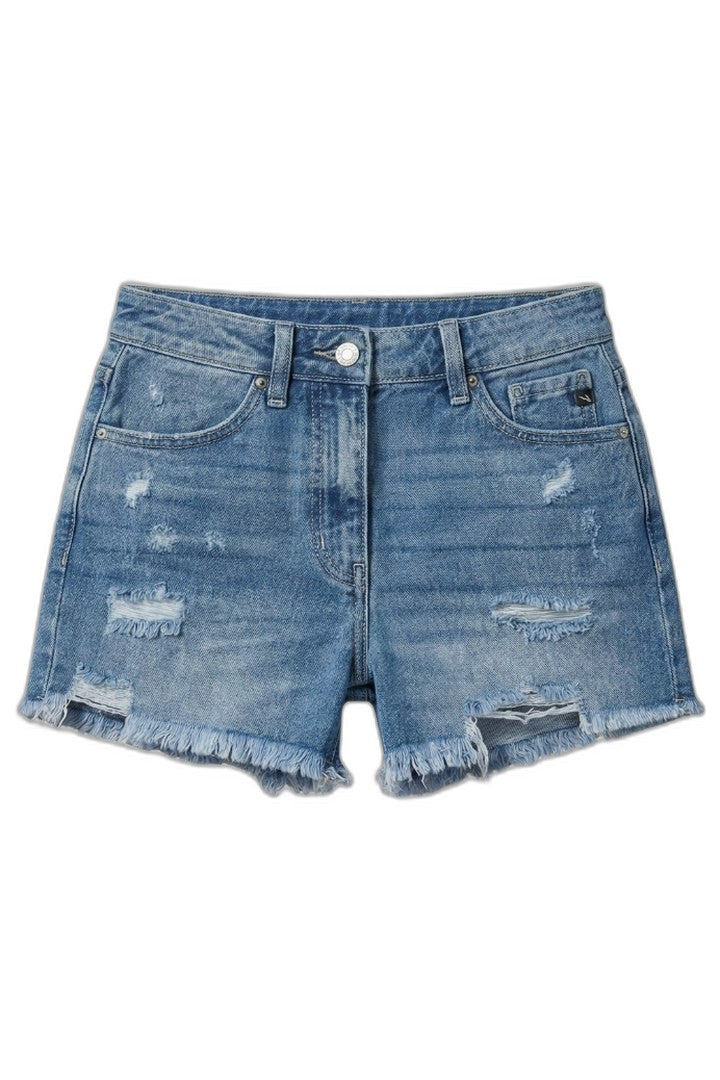 Effortless Blue Denim Shorts for Women with High Waisted Pockets Casual Style