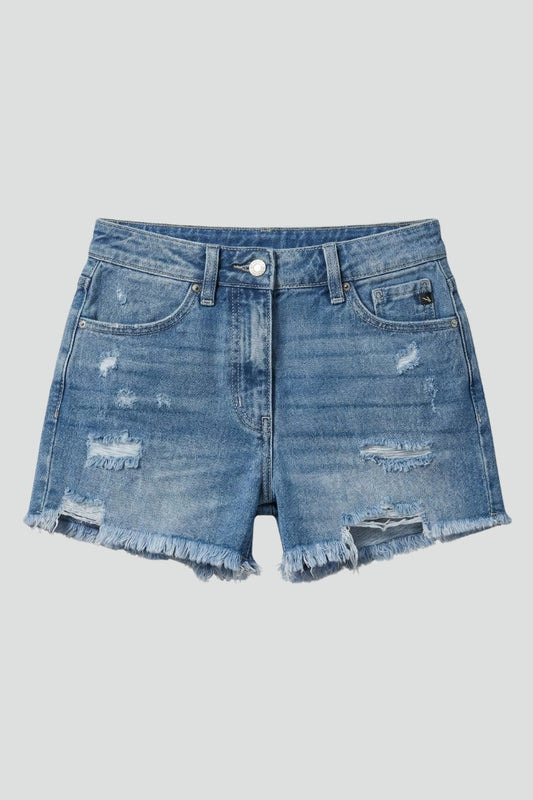Effortless Blue Denim Shorts for Women with High Waisted Pockets Casual Style
