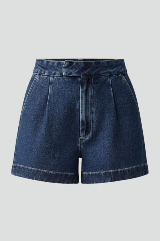 Effortless Blue Denim Shorts for Women with High Waisted Pockets Casual Style