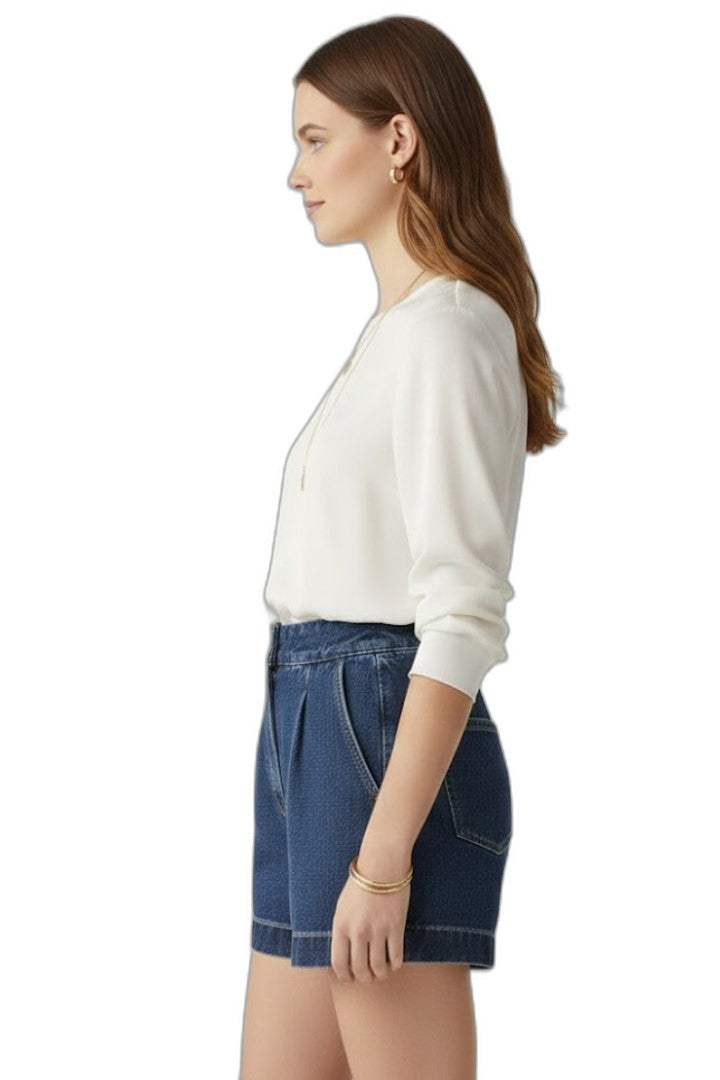 Effortless Blue Denim Shorts for Women with High Waisted Pockets Casual Style
