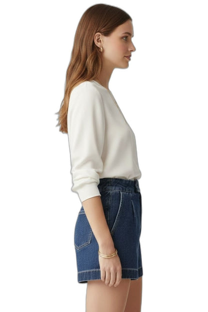 Effortless Blue Denim Shorts for Women with High Waisted Pockets Casual Style