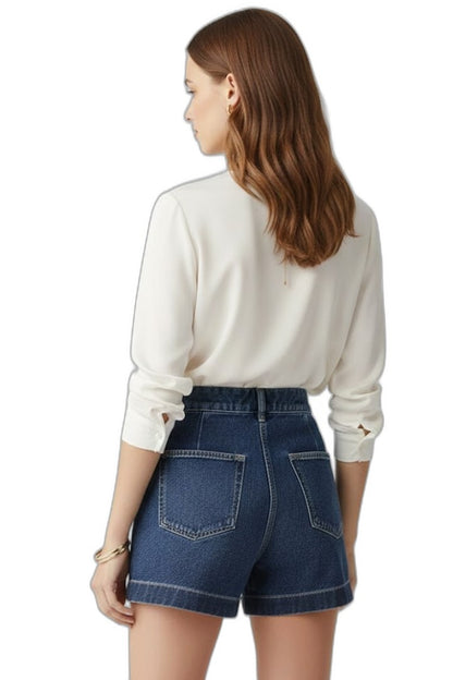 Effortless Blue Denim Shorts for Women with High Waisted Pockets Casual Style