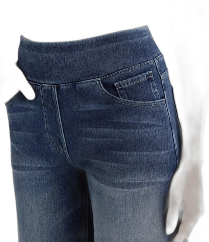 Effortless Blue Denim Wide Leg Pants for Women with High Waisted Pockets Casual Style