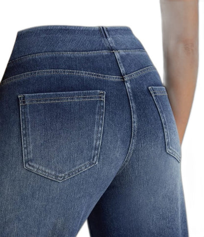 Effortless Blue Denim Wide Leg Pants for Women with High Waisted Pockets Casual Style
