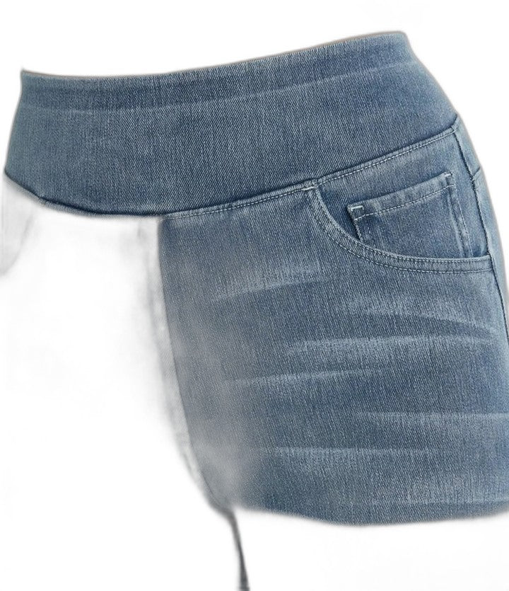 Effortless Blue Denim Wide Leg Pants for Women with High Waisted Pockets Casual Style