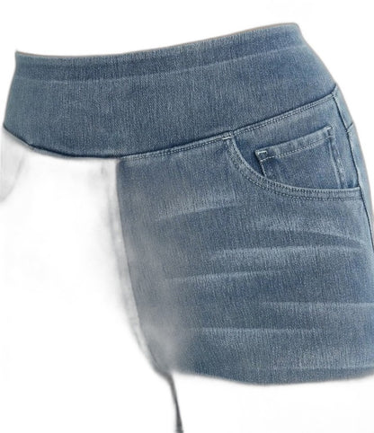 Effortless Blue Denim Wide Leg Pants for Women with High Waisted Pockets Casual Style