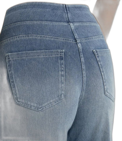 Effortless Blue Denim Wide Leg Pants for Women with High Waisted Pockets Casual Style