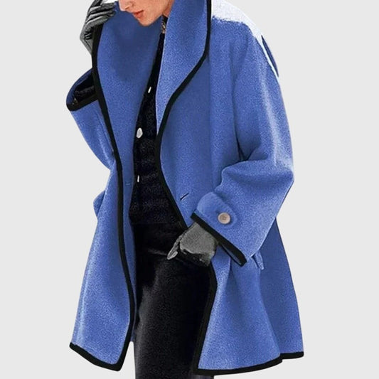 Effortless Blue Fleece Coat for Women with Collared Long Sleeve Button Front Casual Style
