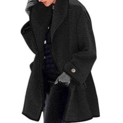 Effortless Blue Fleece Coat for Women with Collared Long Sleeve Button Front Casual Style