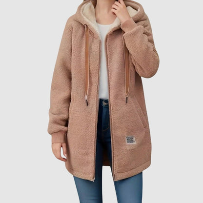 Effortless Blue Fleece Jacket for Women with Long Sleeve Pockets Fur Lined Casual Style