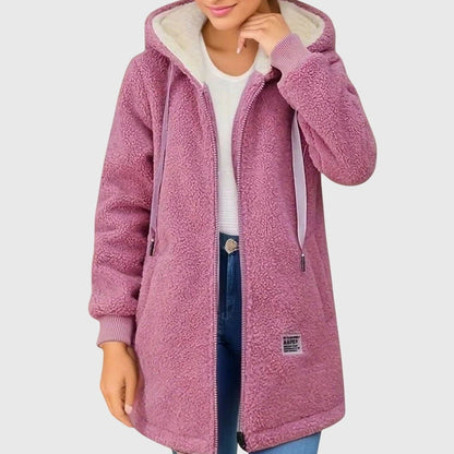 Effortless Blue Fleece Jacket for Women with Long Sleeve Pockets Fur Lined Casual Style