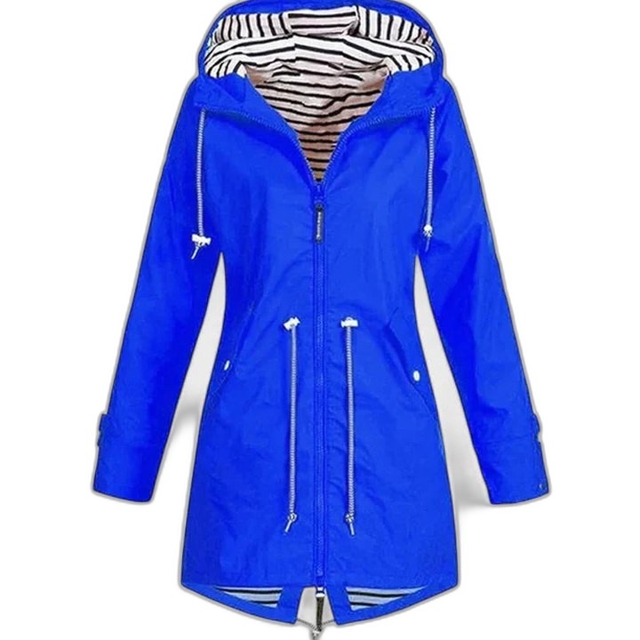 Effortless Blue Jacket for Women with Collared Long Sleeve Pockets Hooded Casual Style