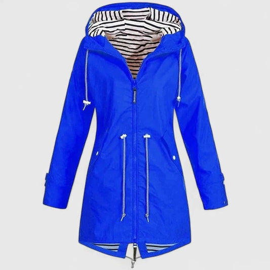 Effortless Blue Jacket for Women with Collared Long Sleeve Pockets Hooded Casual Style