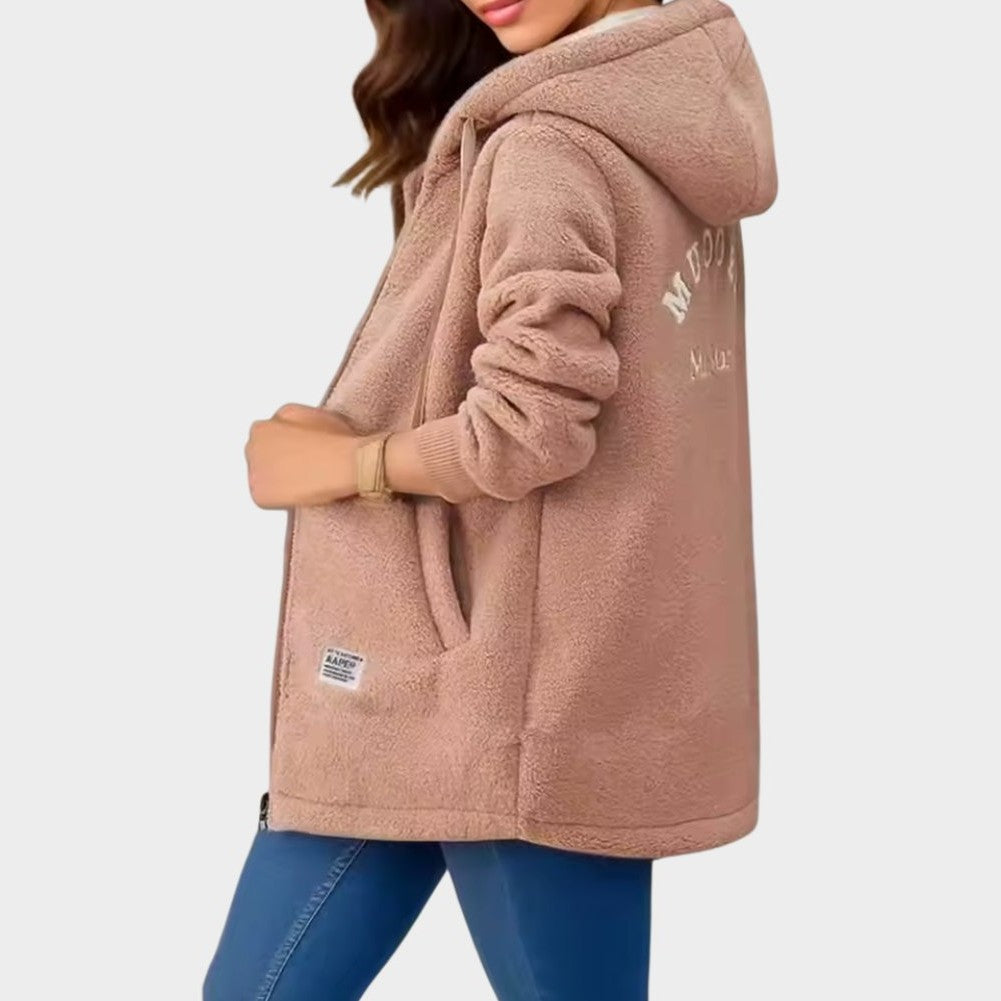 Effortless Blue Jacket for Women with Collared Long Sleeve Pockets Hooded Casual Style