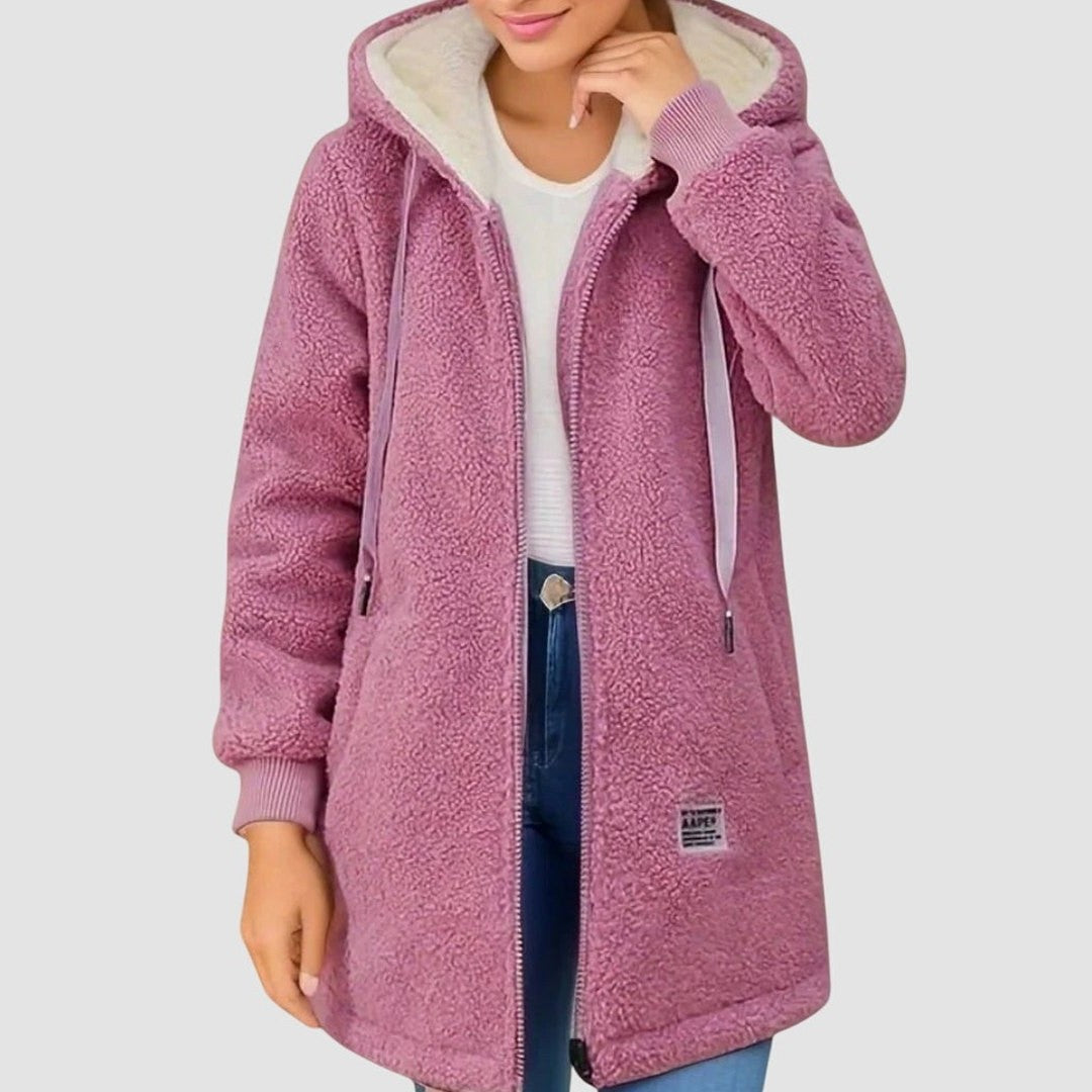 Effortless Blue Jacket for Women with Collared Long Sleeve Pockets Hooded Casual Style
