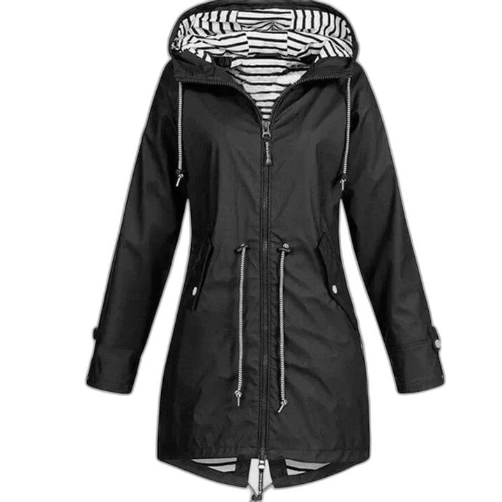 Effortless Blue Jacket for Women with Collared Long Sleeve Pockets Hooded Casual Style