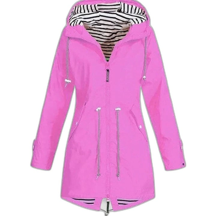 Effortless Blue Jacket for Women with Collared Long Sleeve Pockets Hooded Casual Style