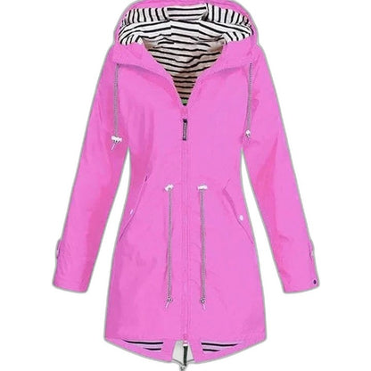 Effortless Blue Jacket for Women with Collared Long Sleeve Pockets Hooded Casual Style