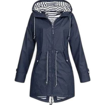Effortless Blue Jacket for Women with Collared Long Sleeve Pockets Hooded Casual Style