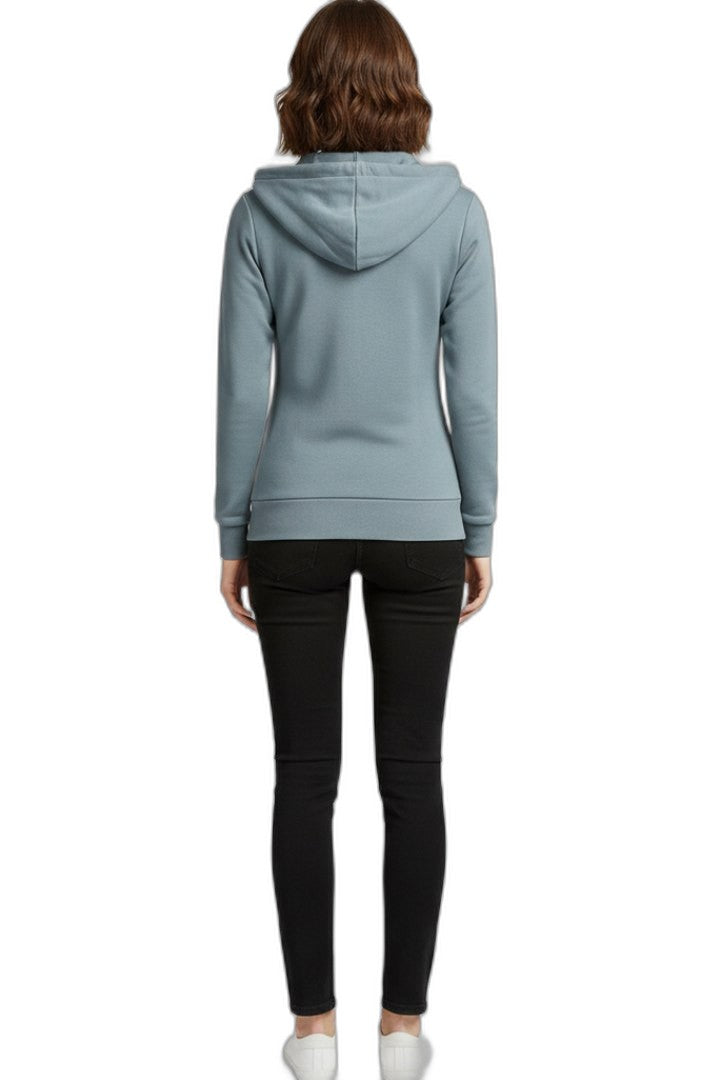 Effortless Blue Jacket for Women with High Neck Long Sleeve Drawstring Zip Up Pockets Casual Style