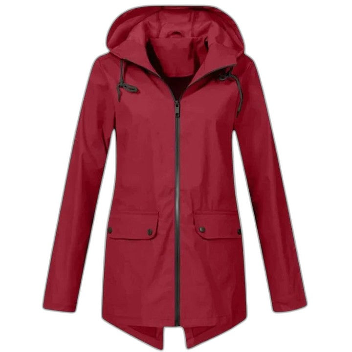 Effortless Blue Jacket for Women with High Neck Long Sleeve Pockets Casual Style