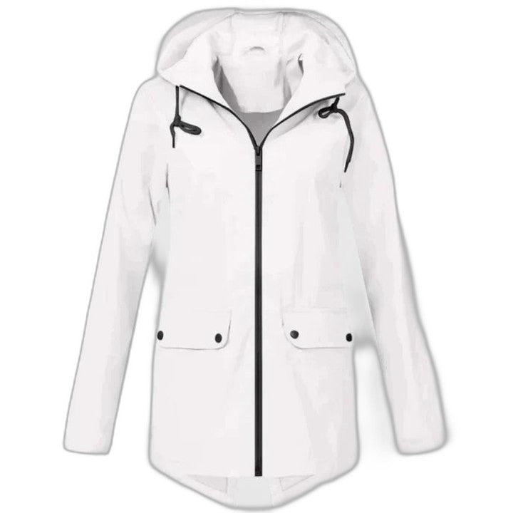Effortless Blue Jacket for Women with High Neck Long Sleeve Pockets Casual Style