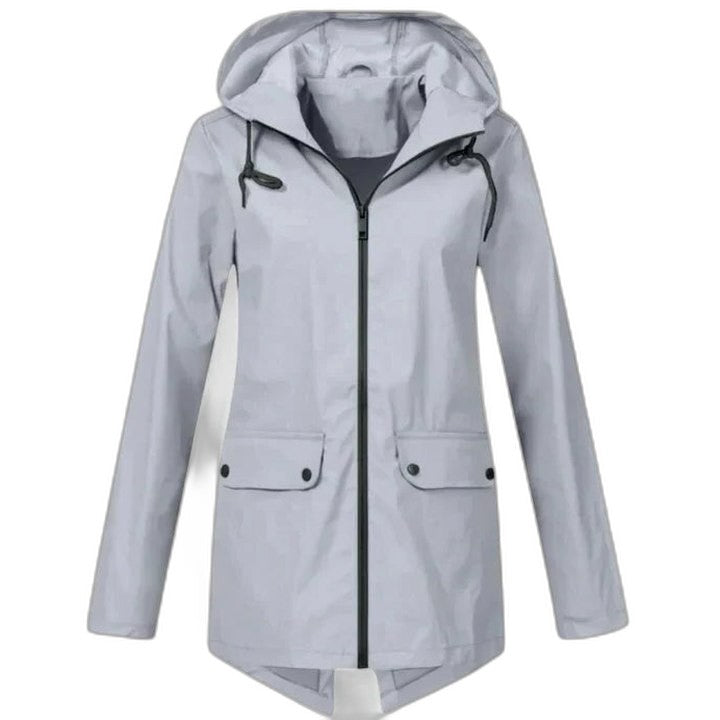 Effortless Blue Jacket for Women with High Neck Long Sleeve Pockets Casual Style