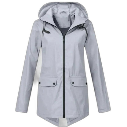 Effortless Blue Jacket for Women with High Neck Long Sleeve Pockets Casual Style