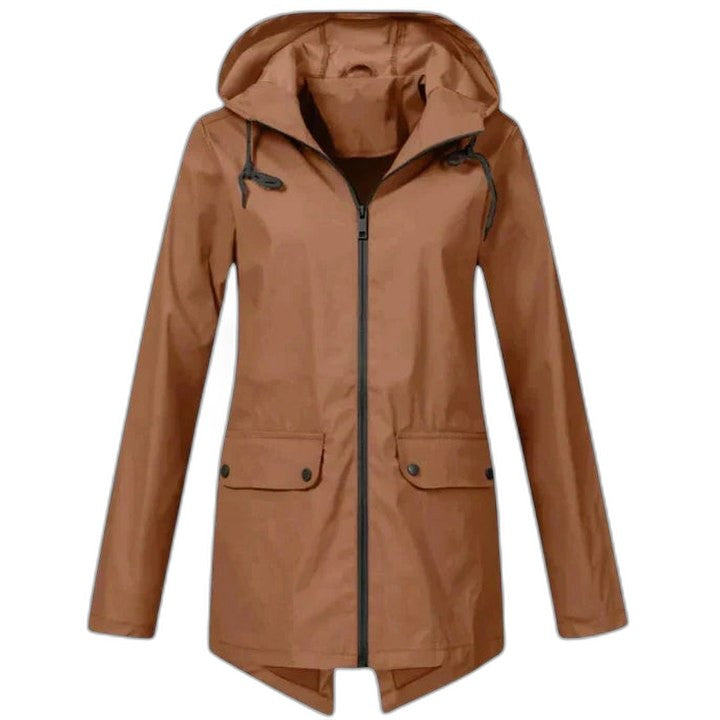 Effortless Blue Jacket for Women with High Neck Long Sleeve Pockets Casual Style