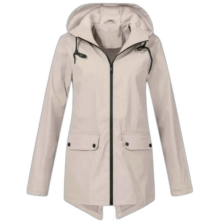 Effortless Blue Jacket for Women with High Neck Long Sleeve Pockets Casual Style
