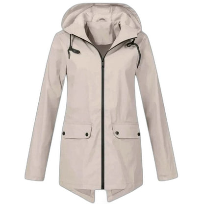 Effortless Blue Jacket for Women with High Neck Long Sleeve Pockets Casual Style