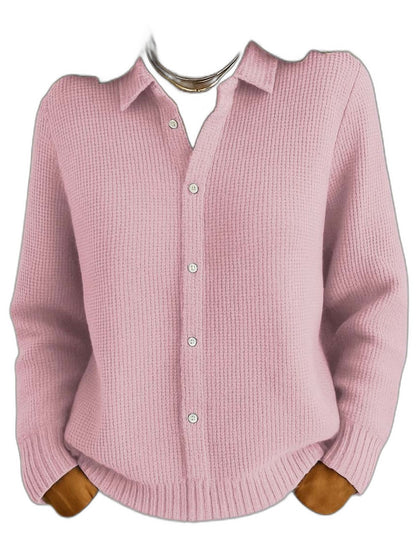 Effortless Blue Knit Cardigan Sweater for Women with Collared Long Sleeve Button Front Casual Style