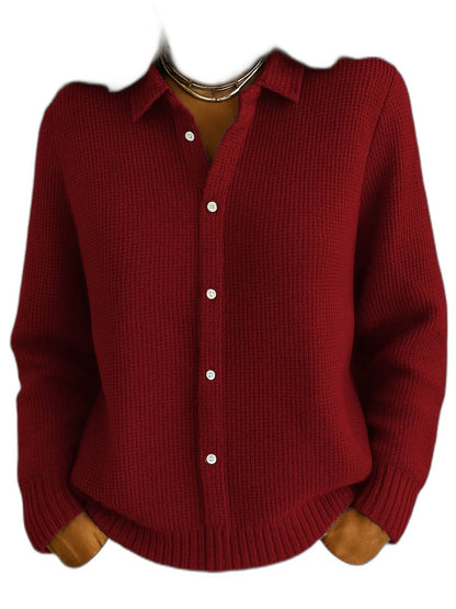 Effortless Blue Knit Cardigan Sweater for Women with Collared Long Sleeve Button Front Casual Style