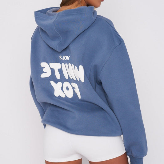 Effortless Blue Knit Hoodie for Women with Long Sleeve Oversized Casual Style