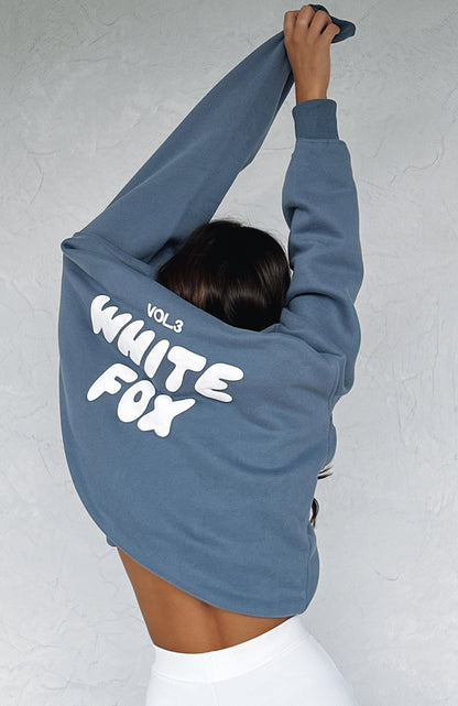 Effortless Blue Knit Hoodie for Women with Long Sleeve Oversized Casual Style