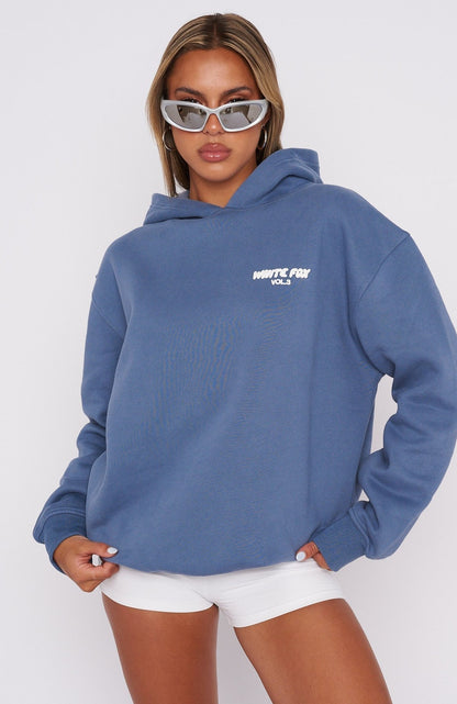Effortless Blue Knit Hoodie for Women with Long Sleeve Oversized Casual Style