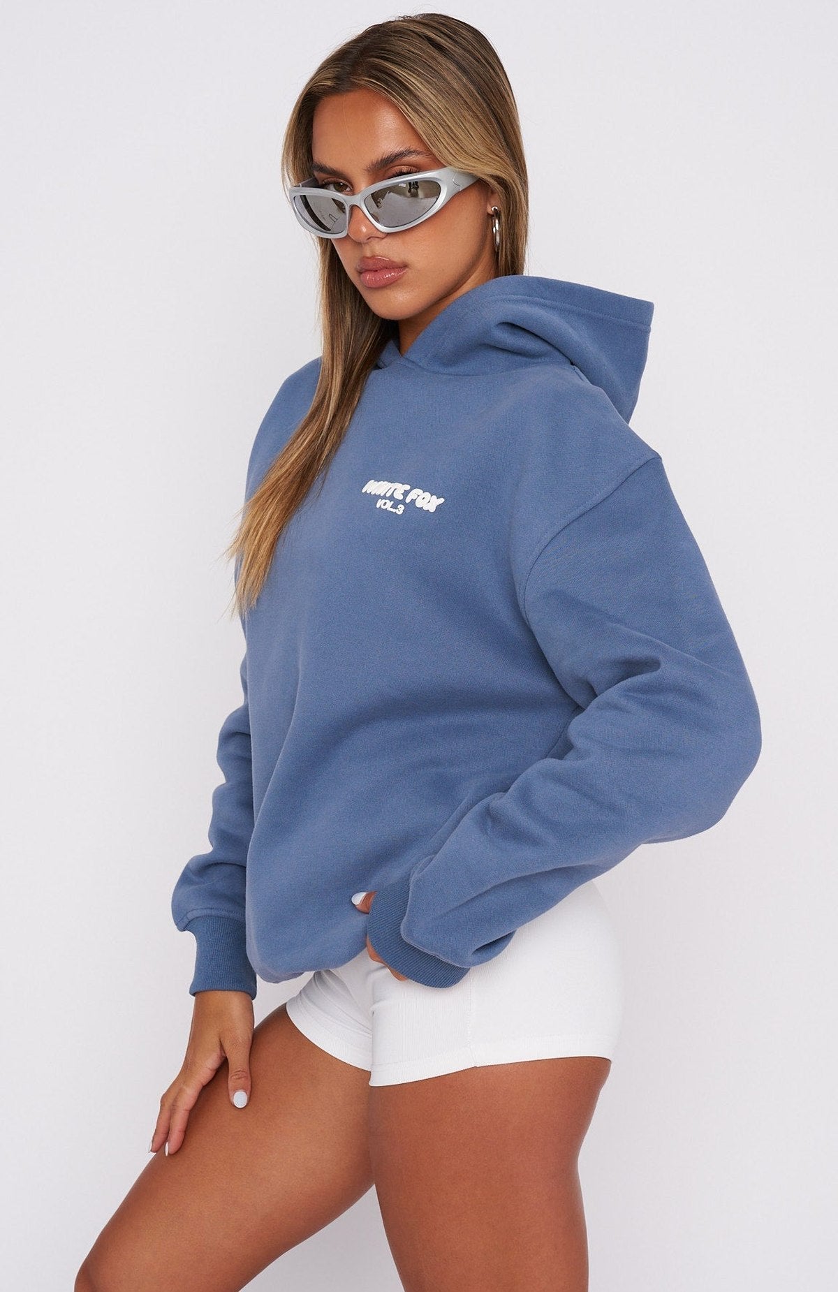 Effortless Blue Knit Hoodie for Women with Long Sleeve Oversized Casual Style