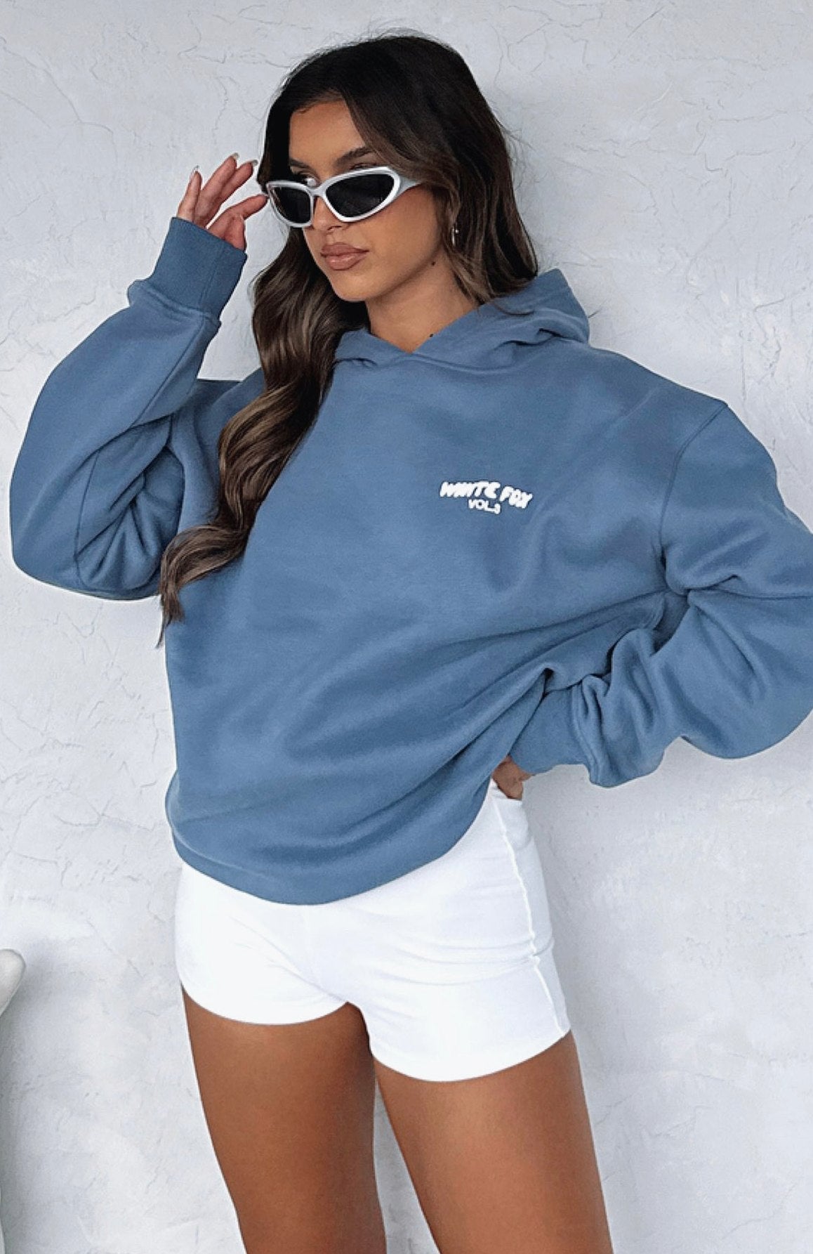 Effortless Blue Knit Hoodie for Women with Long Sleeve Oversized Casual Style