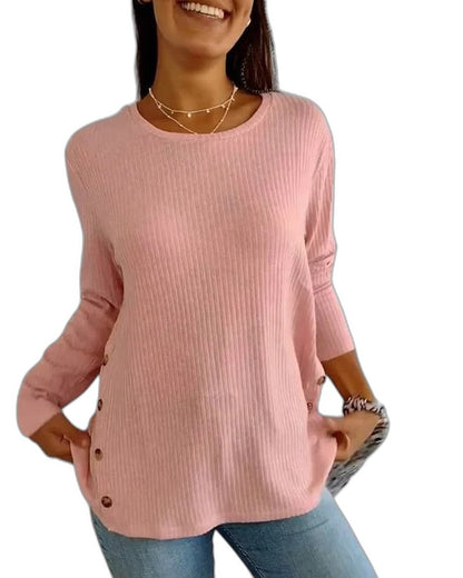Effortless Blue Knit Sweater for Women with Crew Neck Long Sleeve Button Front Casual Style