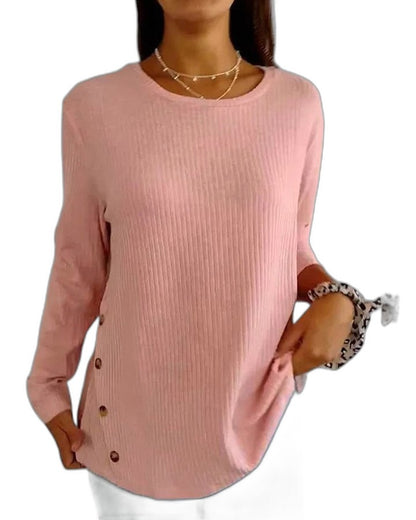 Effortless Blue Knit Sweater for Women with Crew Neck Long Sleeve Button Front Casual Style