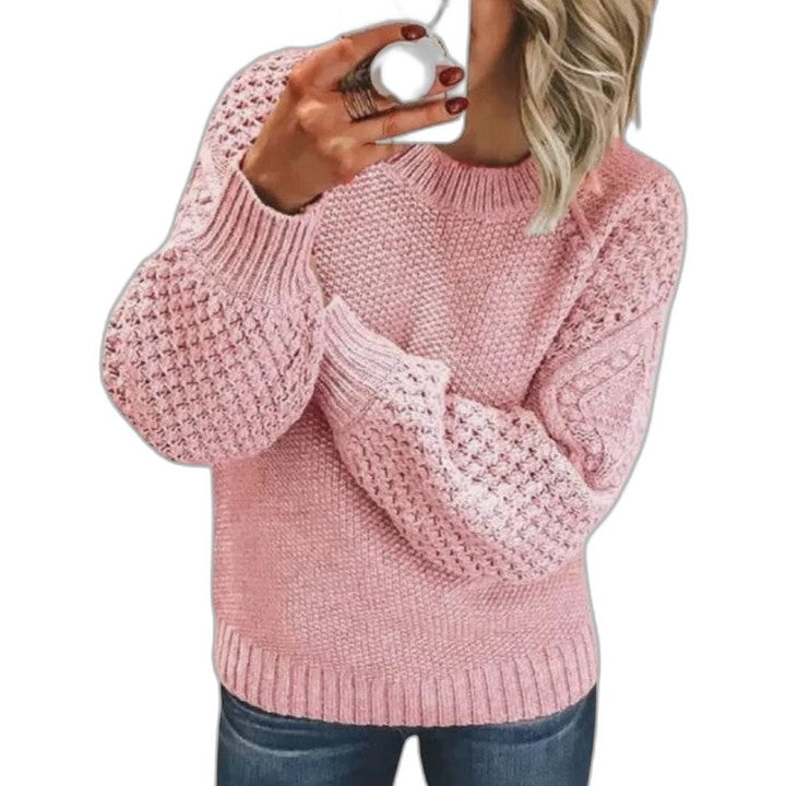 Effortless Blue Knit Sweater for Women with Crew Neck Long Sleeve Oversized Casual Style